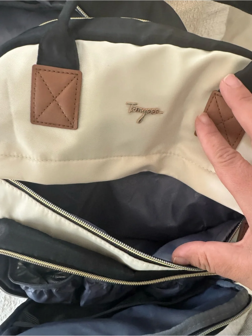 Black, Cream & Brown Quilted Front Diaper Backpack